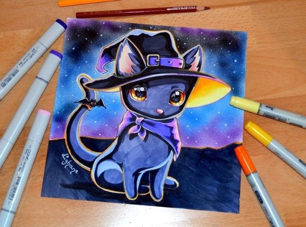 Котик маркерами