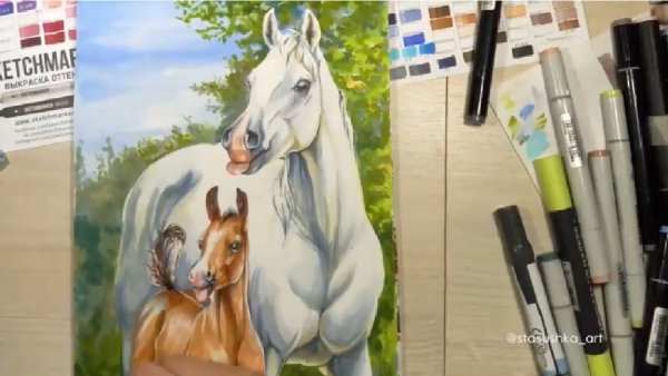 Лошадь скетч маркерами