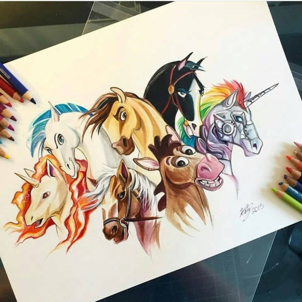 Единорог скетч маркерами