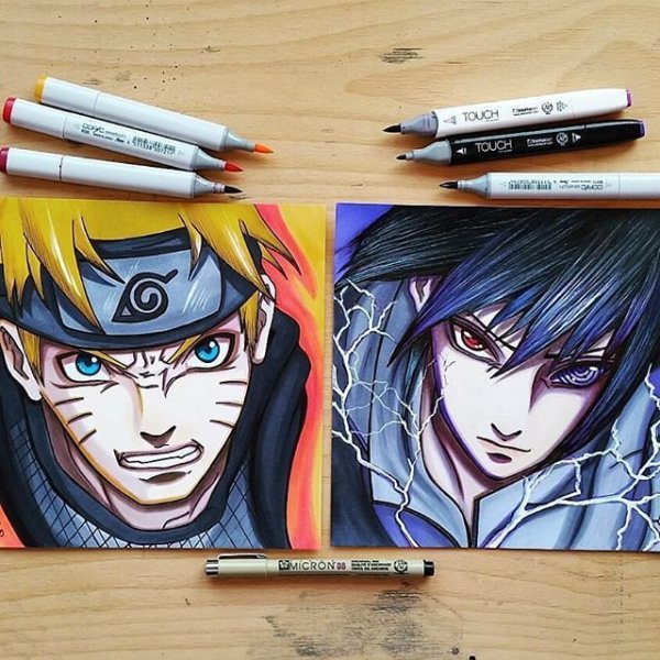 Скетчи маркерами аниме Наруто