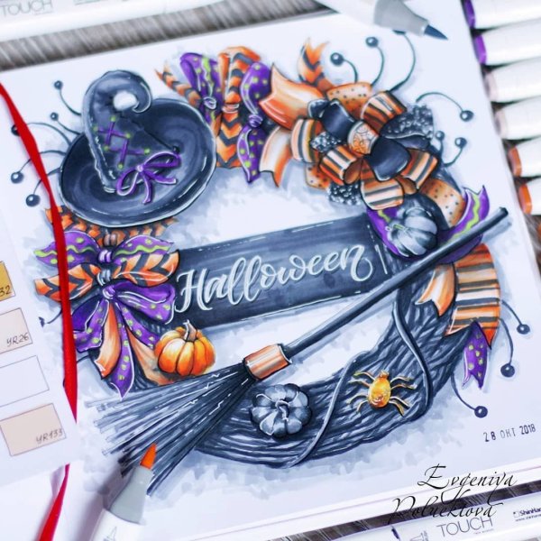 Рисунки на Хэллоуин маркерами