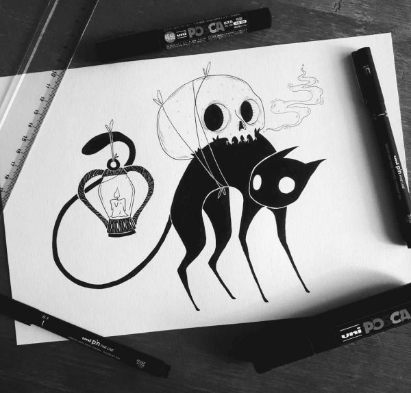 Рисунки чёрным фломастером