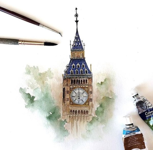 Биг Бен 19 век акварели