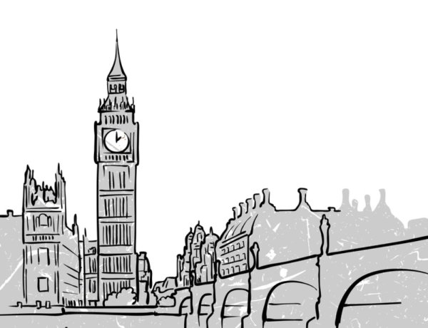 Биг Бен контурный рисунок