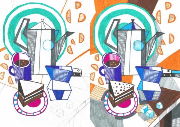 Стилизованный натюрморт маркером