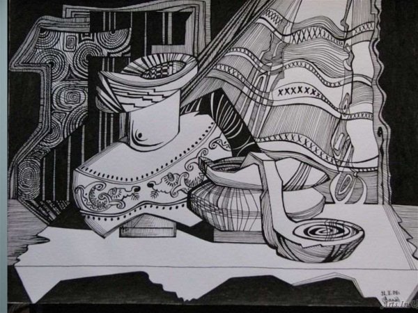 Черно белая Графика натюрморт