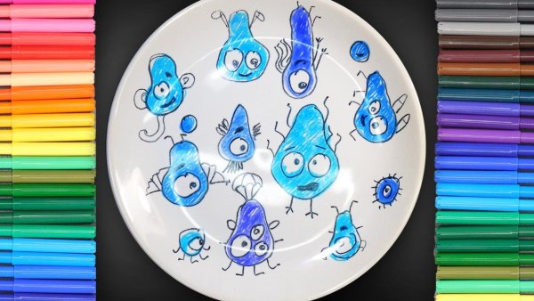 Фломастерами на тарелке