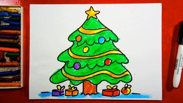 Рисунки на новый год фломастерами