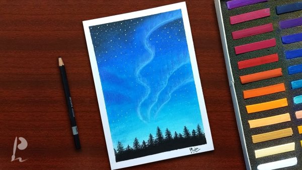 Северное сияние рисунок маркерами