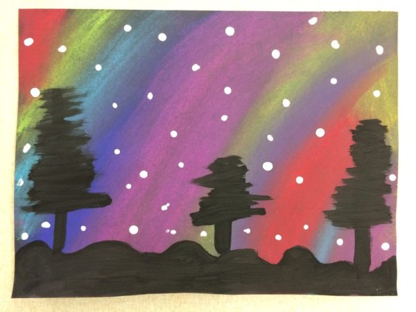 Северное сияние рисование в детском саду