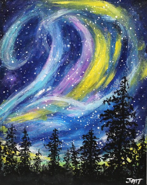 Северное сияние гуашью