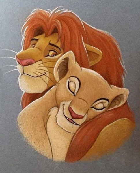 Симба и Нала рисунок цветной