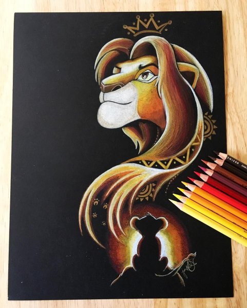 Лев цветными карандашами