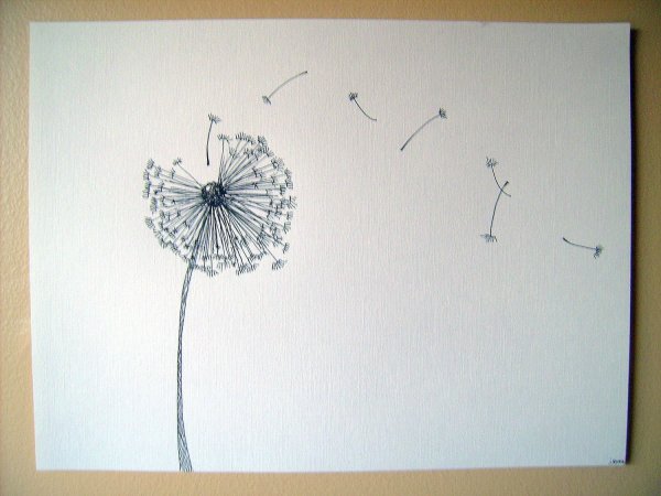 Одуванчик гелевой ручкой черной