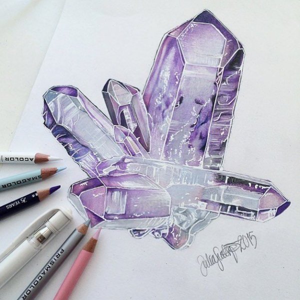 Кристаллы акварельными карандашами