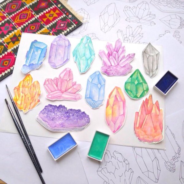 Кристаллы акварелью