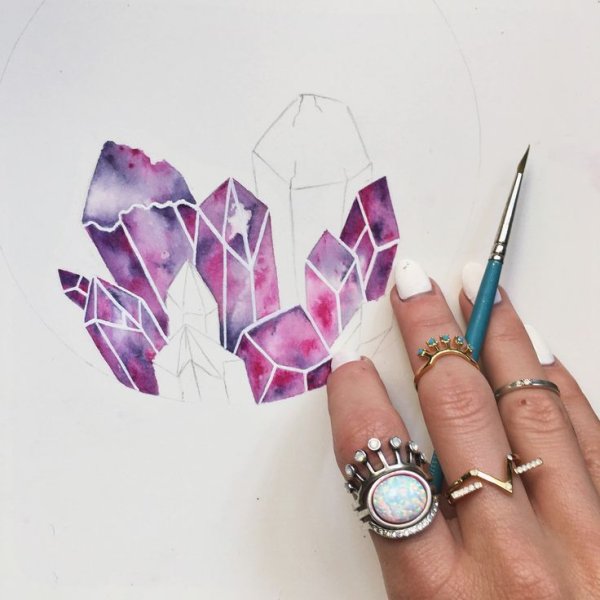 Кристаллы акварелью
