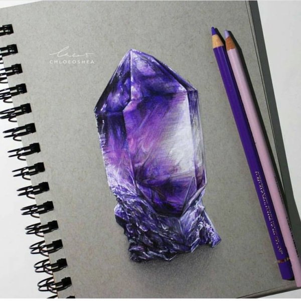 Кристаллы цветными карандашами