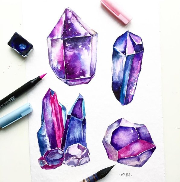 Кристаллы акварелью