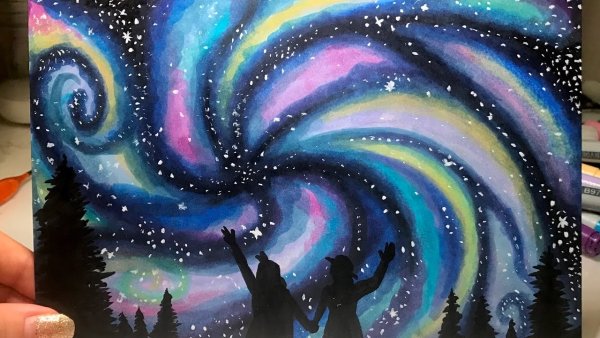 Космический пейзаж фломастерами