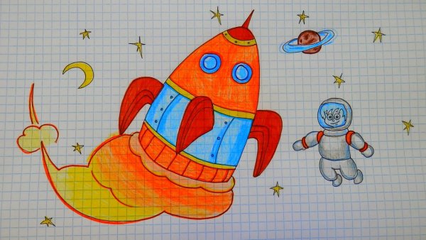 Космос рисунок карандашом цветным