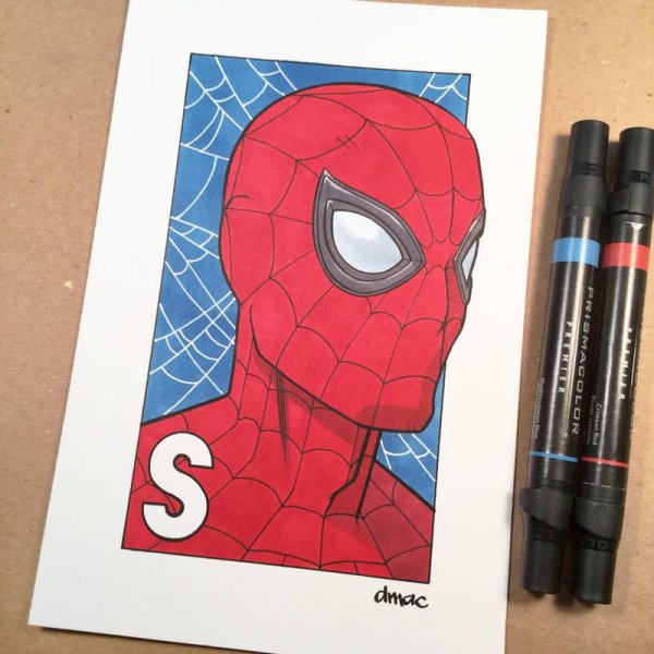 Человек паук рисунок маркерами