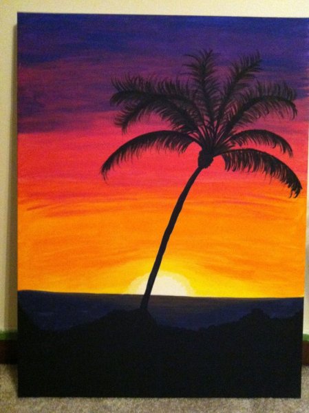 Закат гуашью для начинающих