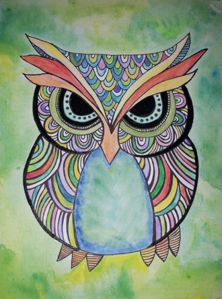 Сова декоративное рисование фломастерами