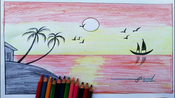 Закат красками для детей