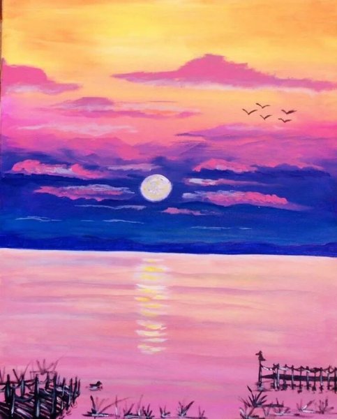 Пейзаж цветными карандашами