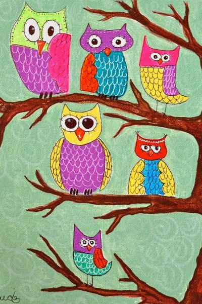 Цветные рисунки маленьких совушек