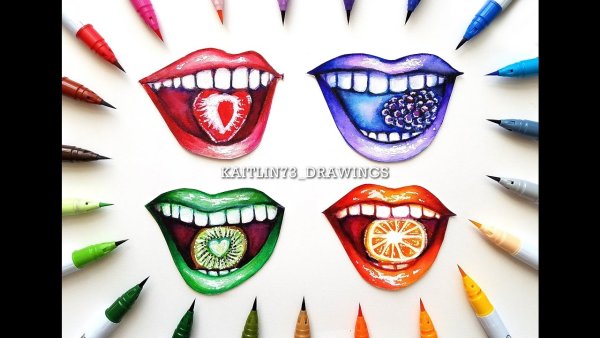 Нарисовать губы фломастером