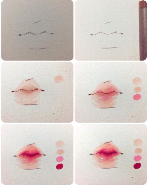 Губы акварелью поэтапно