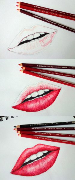Красивые губы карандашом цветные