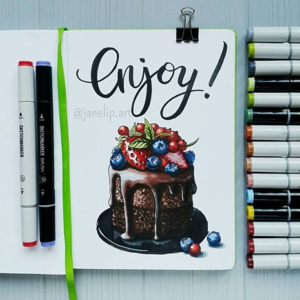 Тортик скетч маркерами