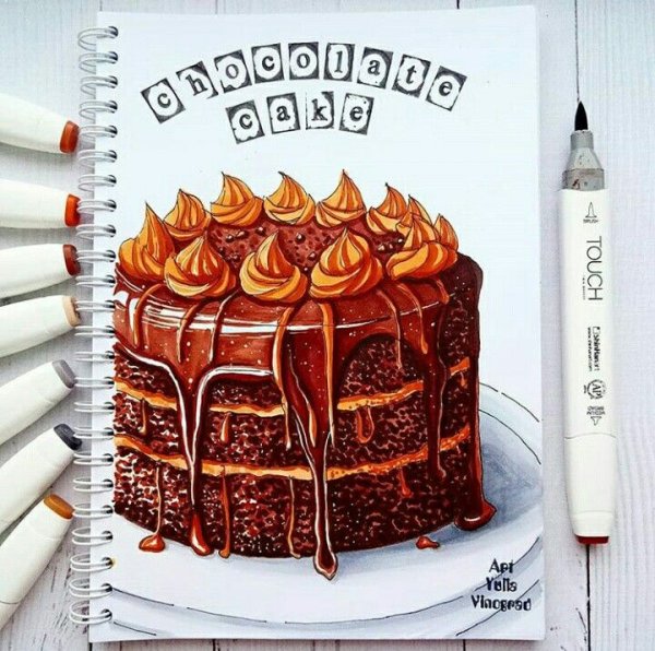 Торт скетч маркерами