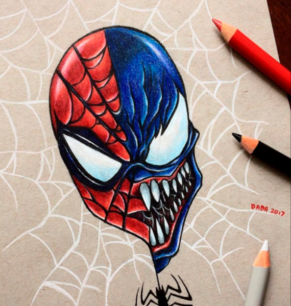 Spider man цветные карандашом