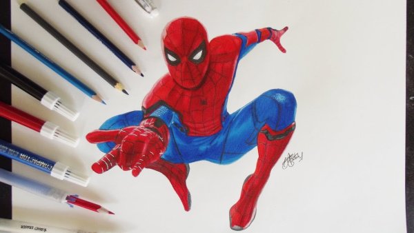 Человек паук рисовать маркером