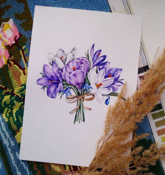 Открытка с цветами акварелью