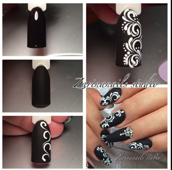 Узор на ногтях для начинающих черный