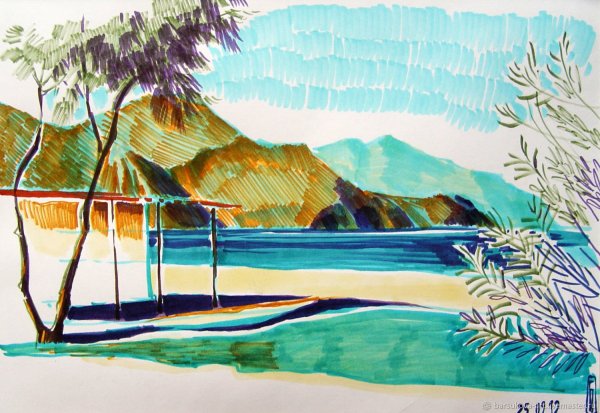 Пейзаж озера маркерами