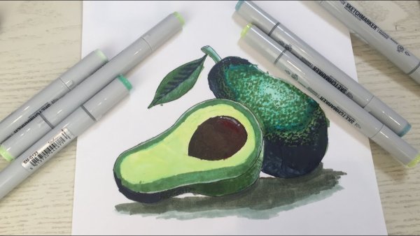 Авокадо красками акварель