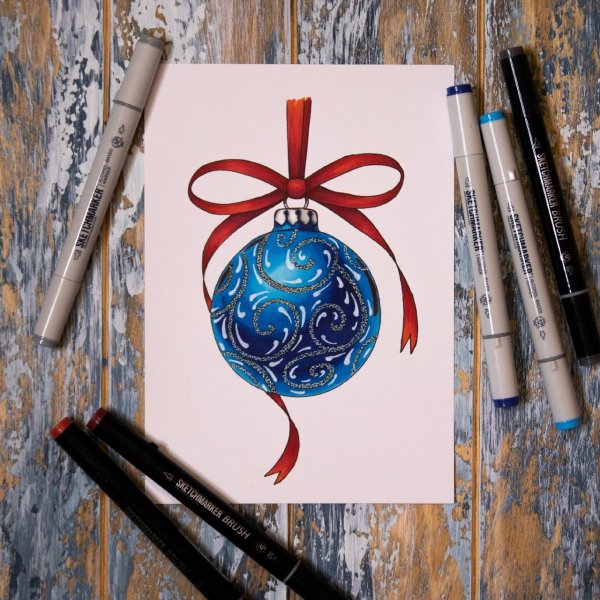 Зимний пейзаж спиртовыми маркерами