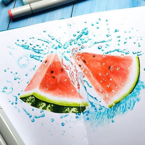 Арбуз акварельный скетч