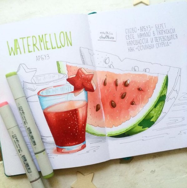 Рисование маркерами еда