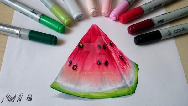 Арбуз скетч маркерами