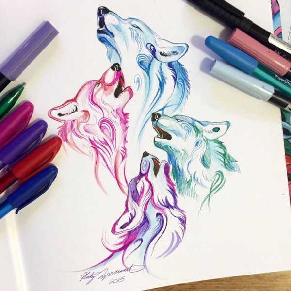 Волк рисунок фломастером