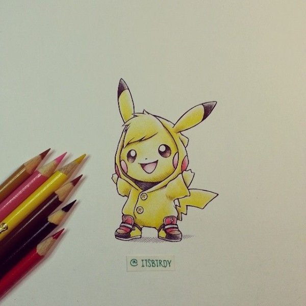Пикачу цветными карандашами