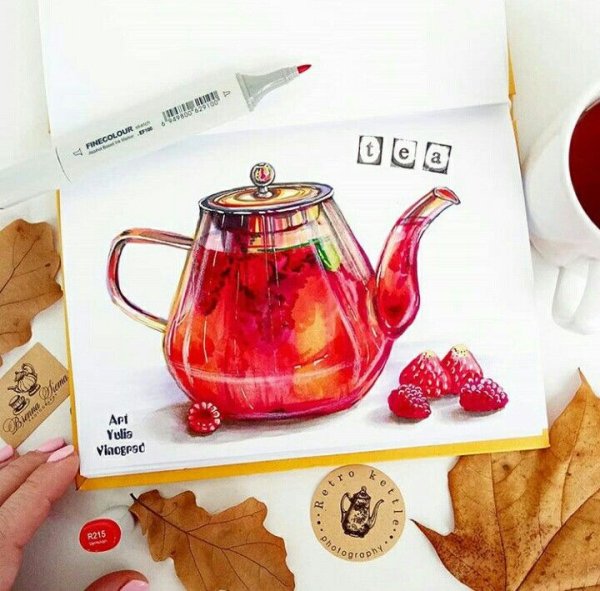 Скетч чайника маркерами