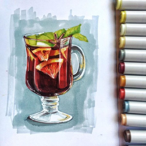 Скетч глинтвейн маркерами